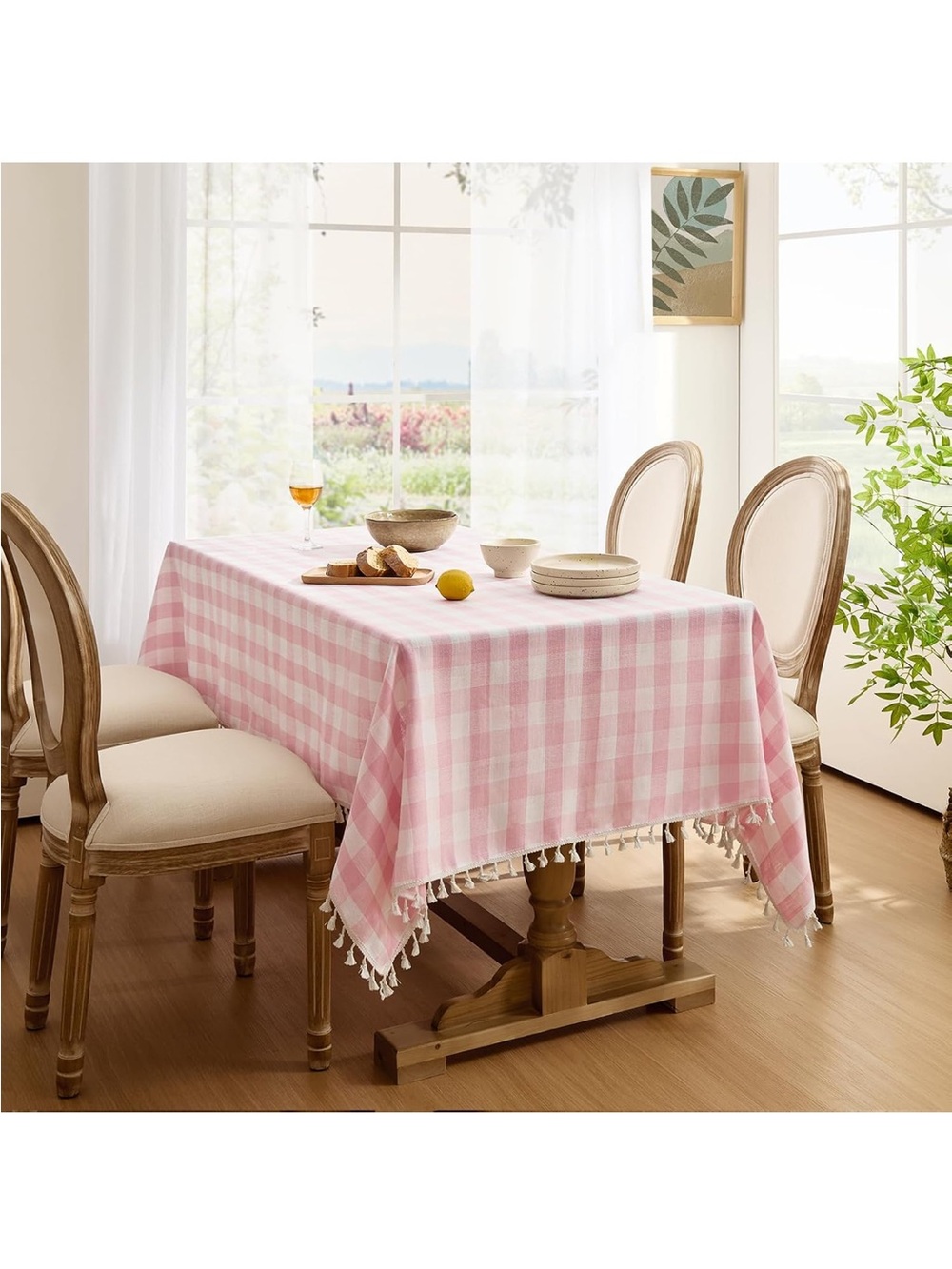 NEW Softalker Pink Gingham Tablecloth Rectangle with Tassel, 55" x 84"
